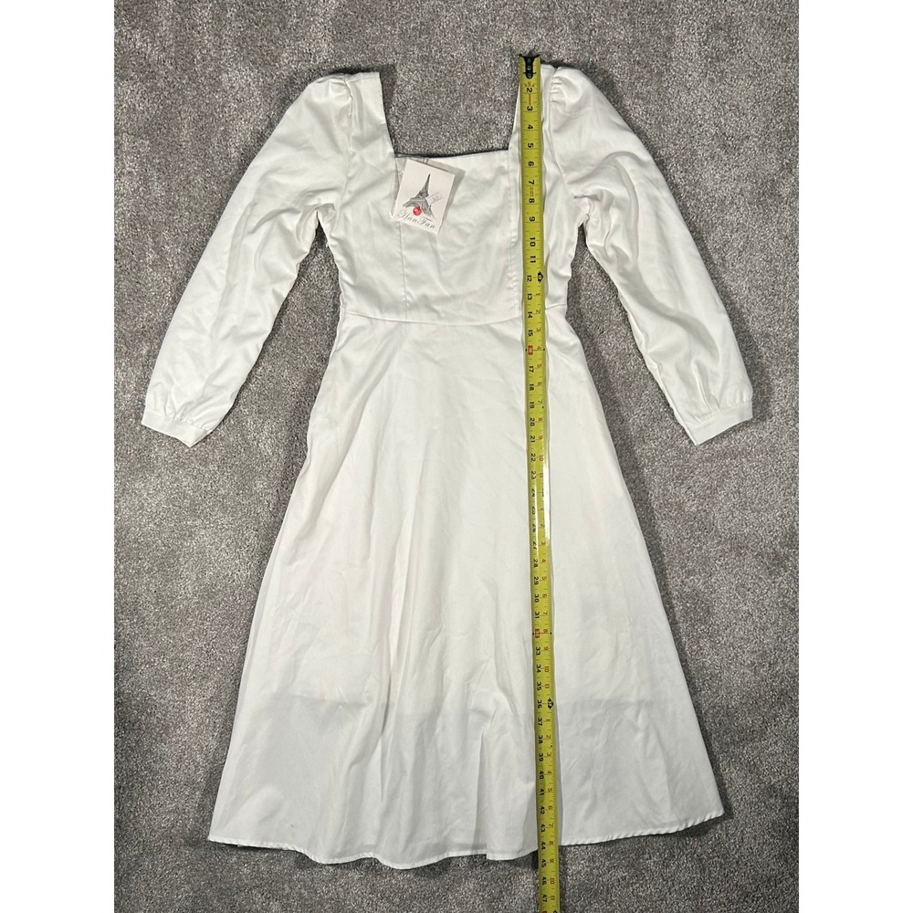 Han Fan White Square Neck Puff Sleeve Midi Dress Size Small NWT - Picture 6 of 9